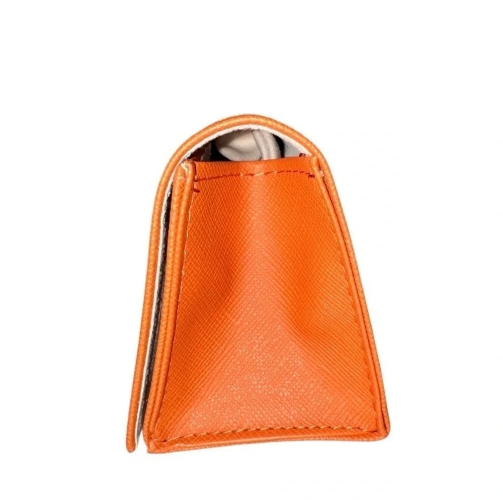 TORY BURCH AUTHENTIC EYEGLASSES GLASSES CASE in Orange Leather w/ cloth bag